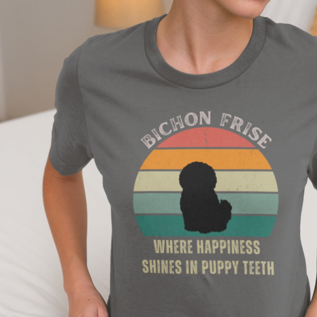 Unisex Bichon Frise T-Shirt for Dog Owners:"Where Happines Shines In Puppy Teetn"