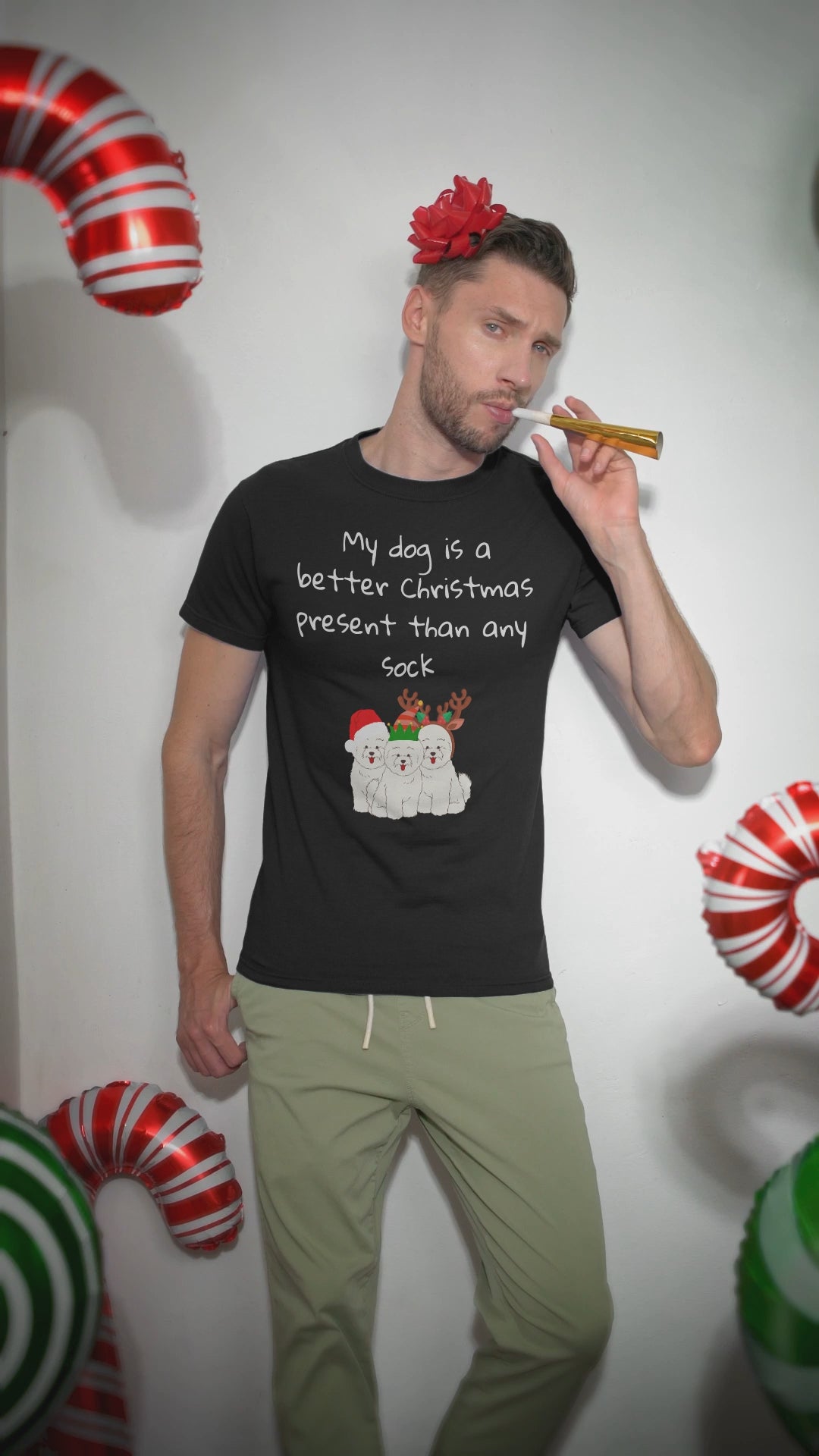 Unisex Bichon Frise T-Shirt for Dog Owners:" My dog is a better Christmas present than any sock"
