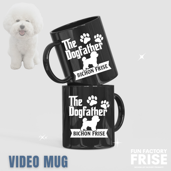 The Dog Father Bicho Frise Black Glossy Mug (White Design)