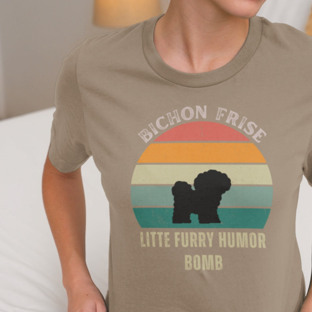 Unisex Bichon Frise T-Shirt for Dog Owners:"Litte Furry Humor Bomb"