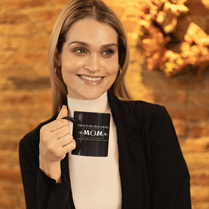 Proud Bichon Mom – Tiny Dog, Big Love, Lots of Fluff!-Black Glossy Mug for Bichon Frise dog owners