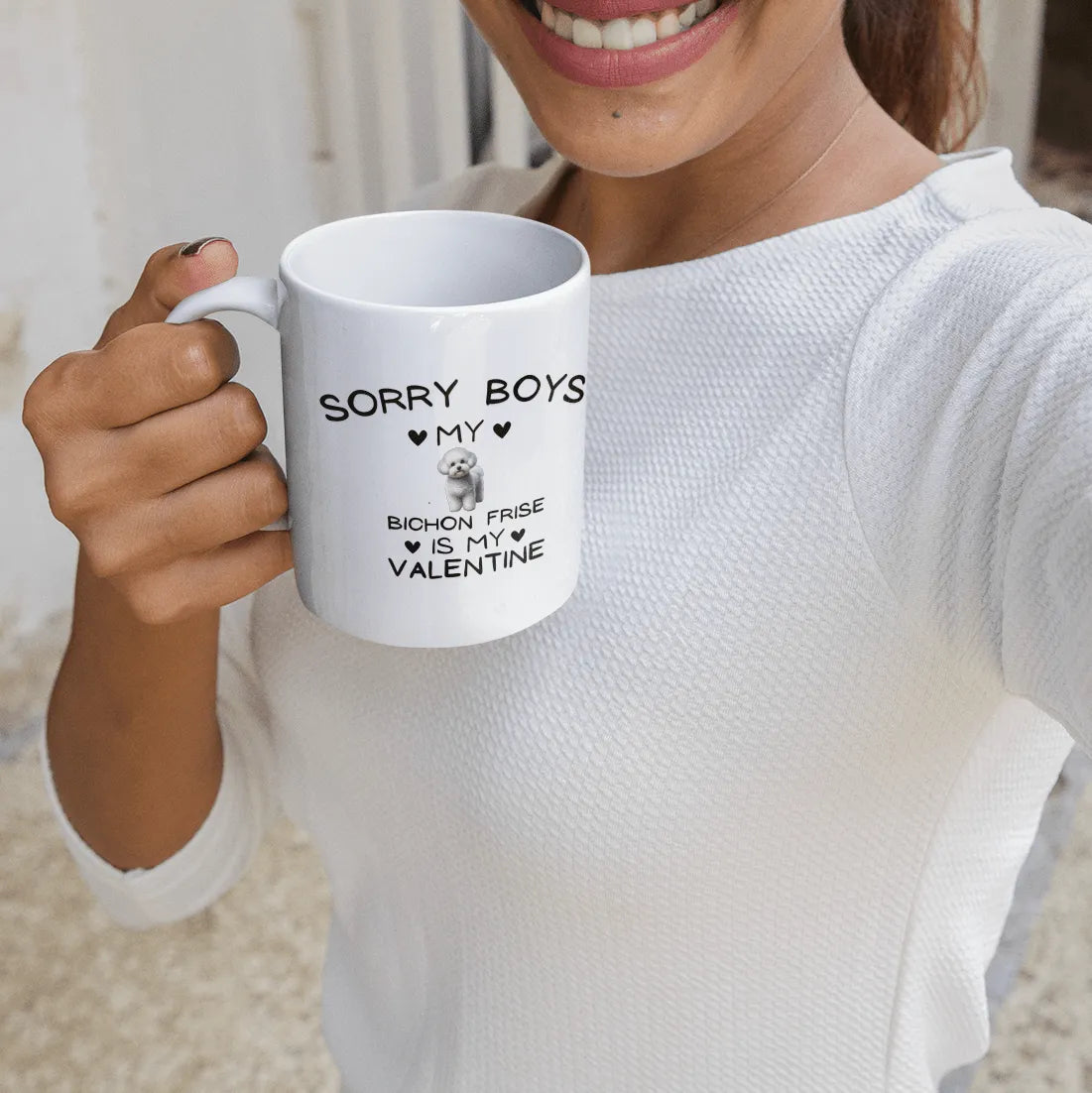 "Sorry Boys my bichon frise Is My Valentine"- Black Glossy Mug for Bichon Frise dog owners