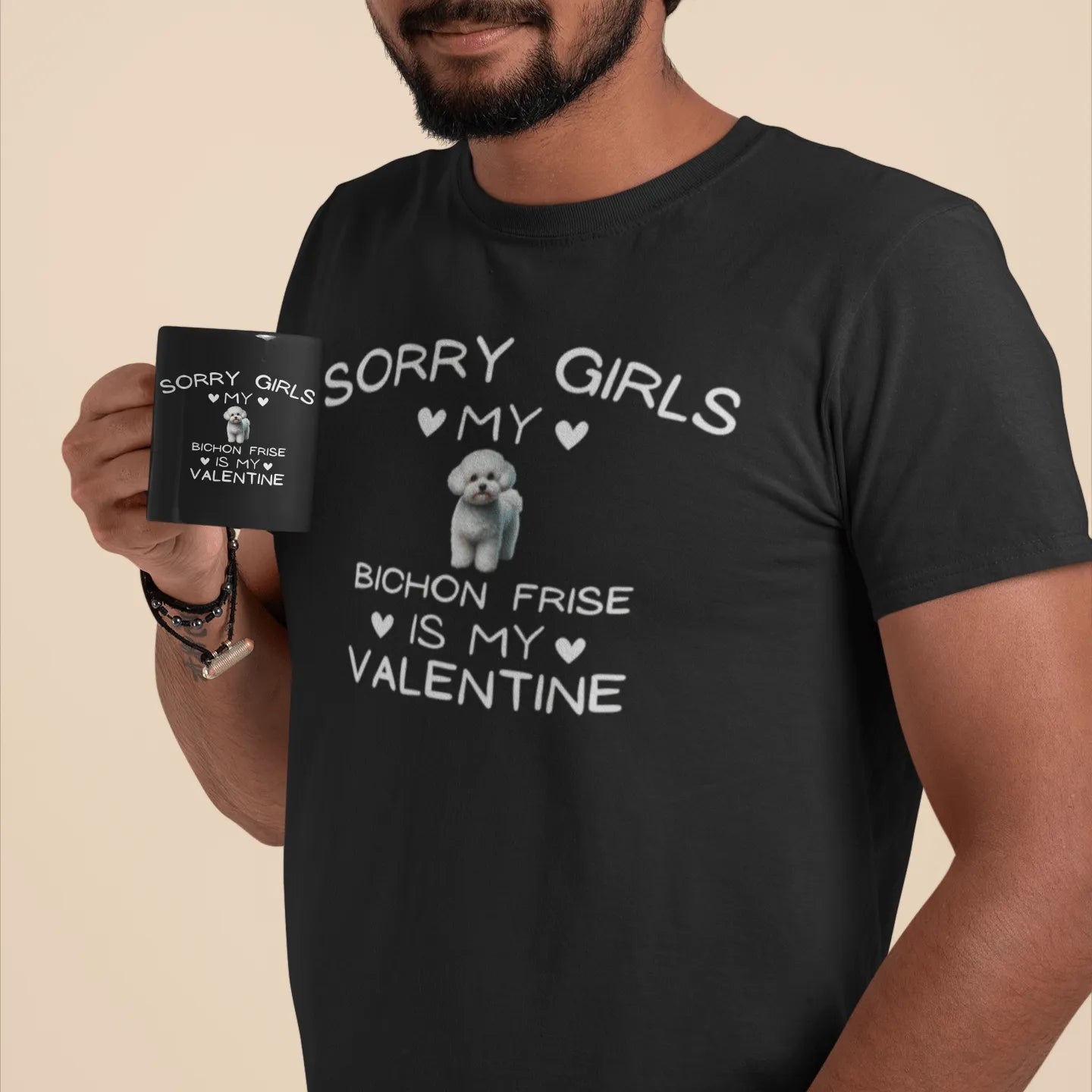 "Sorry girls my bichon frise Is My Valentine"- Black Glossy Mug for Bichon Frise dog owners