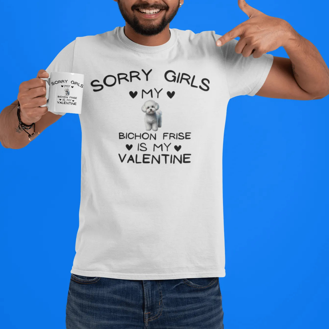 "Sorry girls my bichon frise Is My Valentine"-White glossy mug for Bichon Frise dog owners