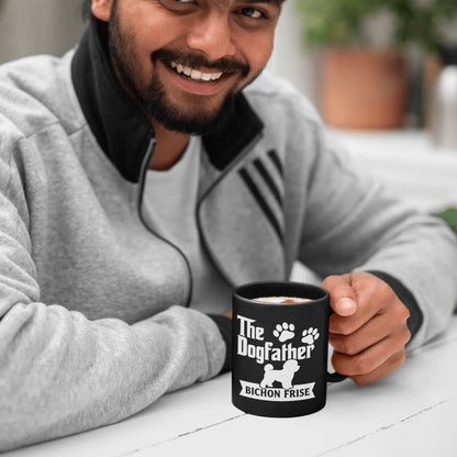 "The Dog Father Bicho Frise" Black Glossy Mug (White Design) - Fun Factory Frise