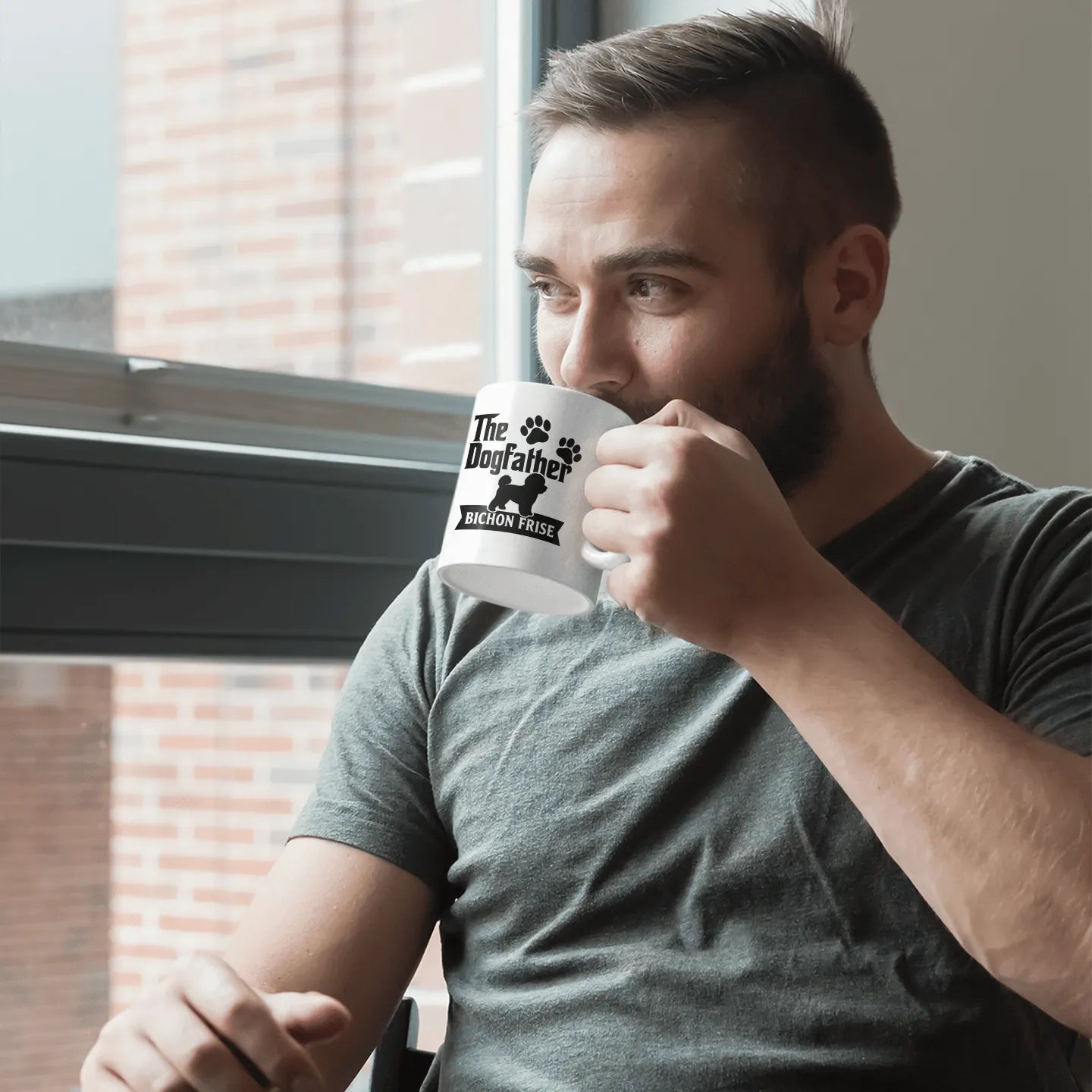 "The Dog Father Bicho Frise" White Glossy Mug (Black Design) - Fun Factory Frise