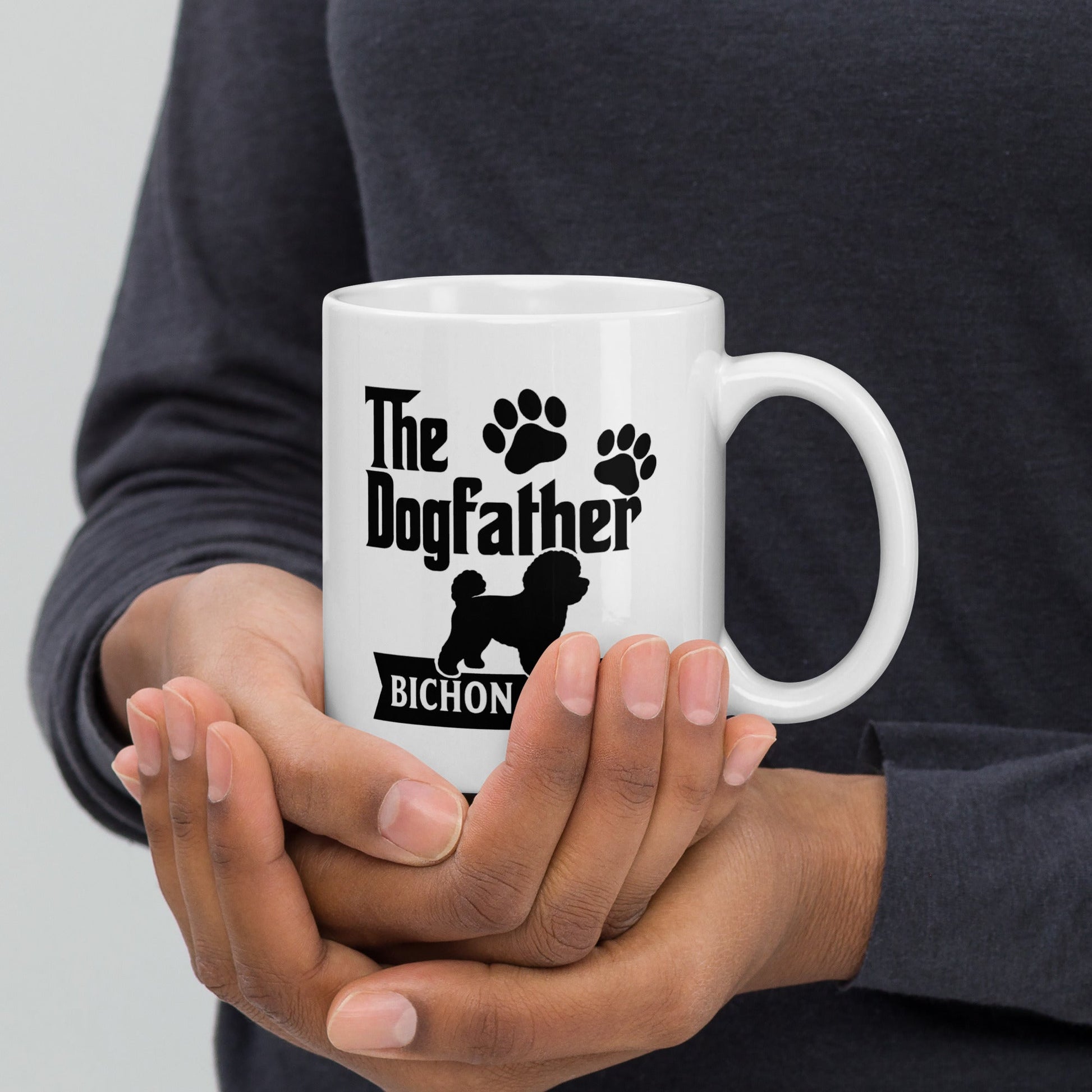 "The Dog Father Bicho Frise" White Glossy Mug (Black Design) - Fun Factory Frise