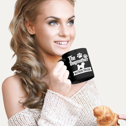 "The Dog Mother Bicho Frise" Black Glossy Mug (White Design) - Fun Factory Frise