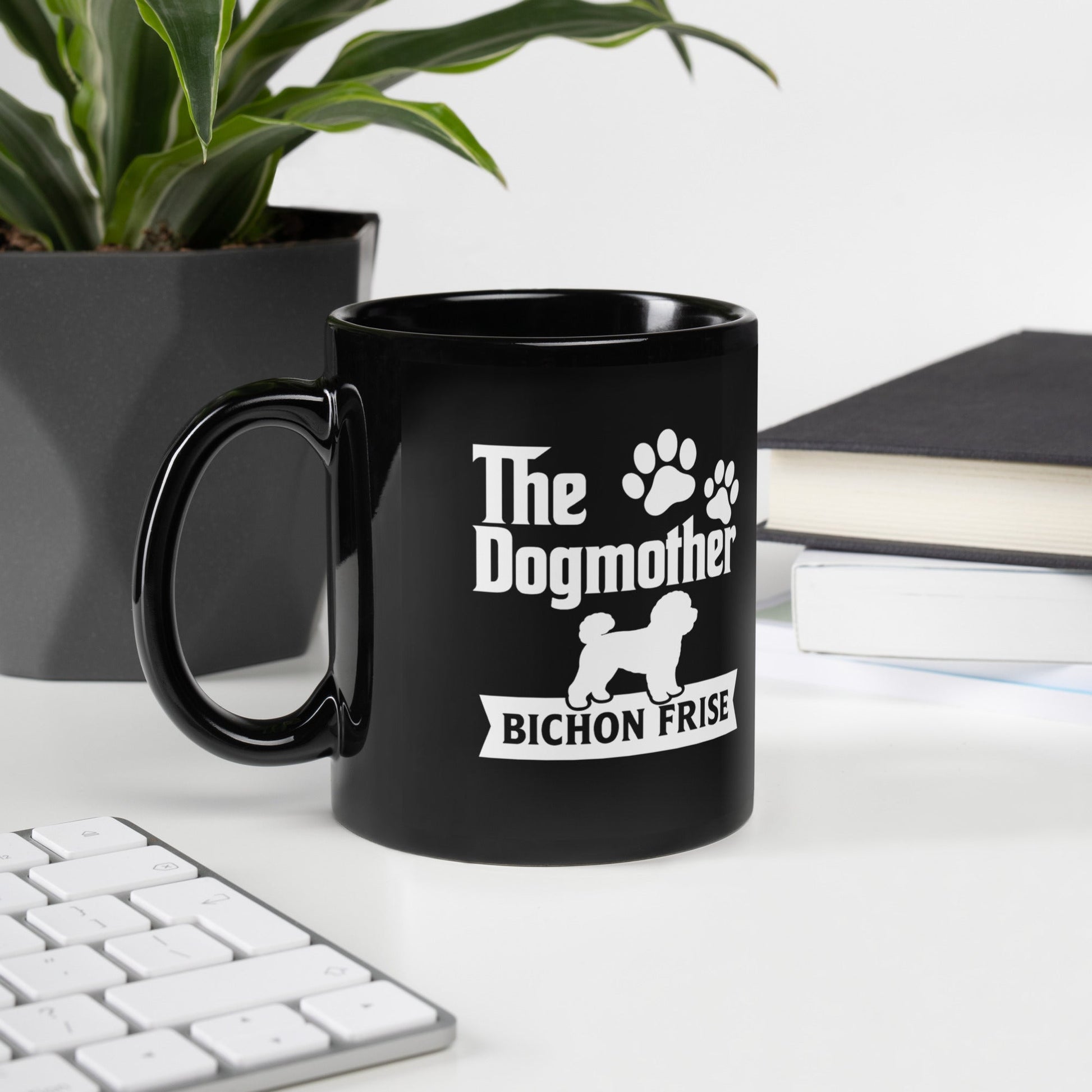 "The Dog Mother Bicho Frise" Black Glossy Mug (White Design) - Fun Factory Frise