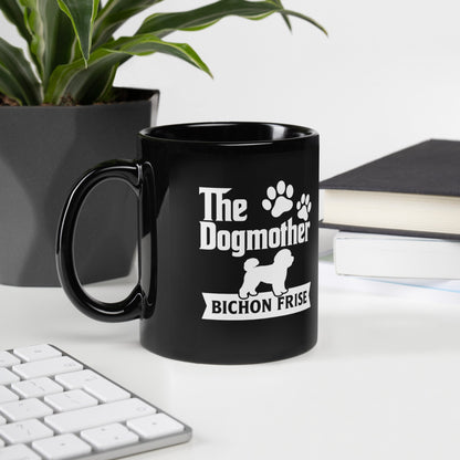 "The Dog Mother Bicho Frise" Black Glossy Mug (White Design) - Fun Factory Frise