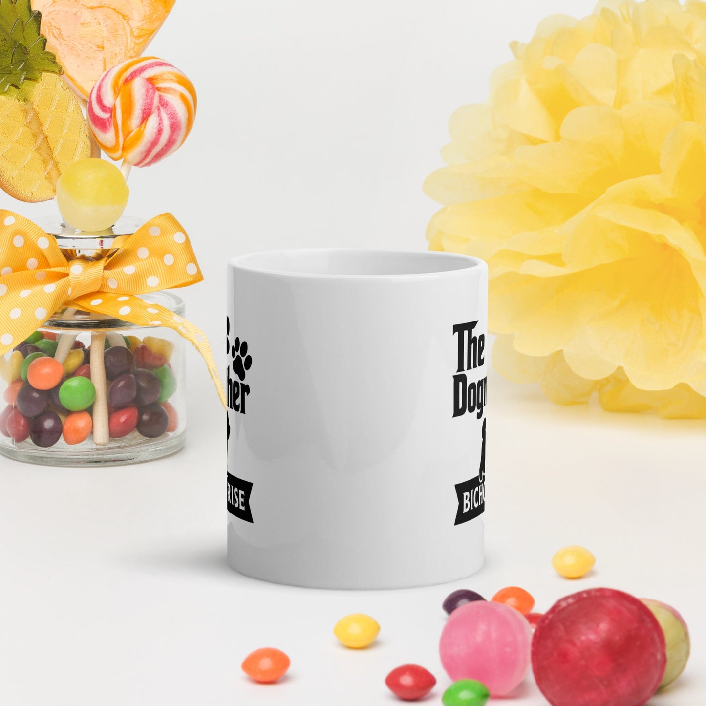 "The Dog Mother Bicho Frise" White Glossy Mug (Black Design) - Fun Factory Frise