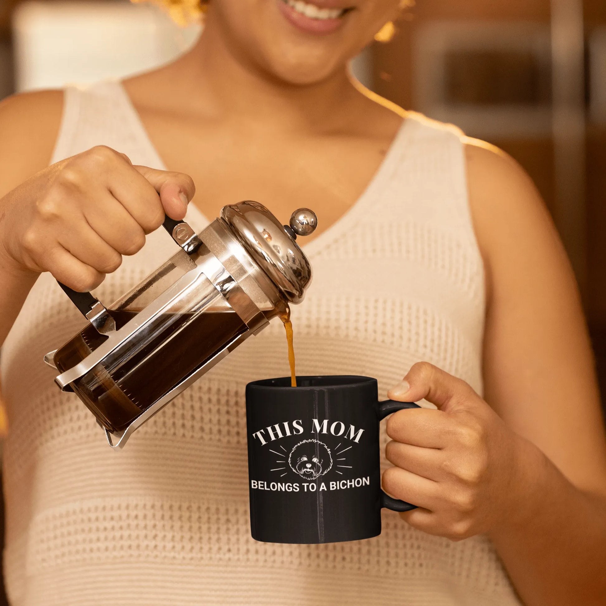 This Mom Belongs to a Bichon-Black Glossy Mug for Bichon Frise dog owners