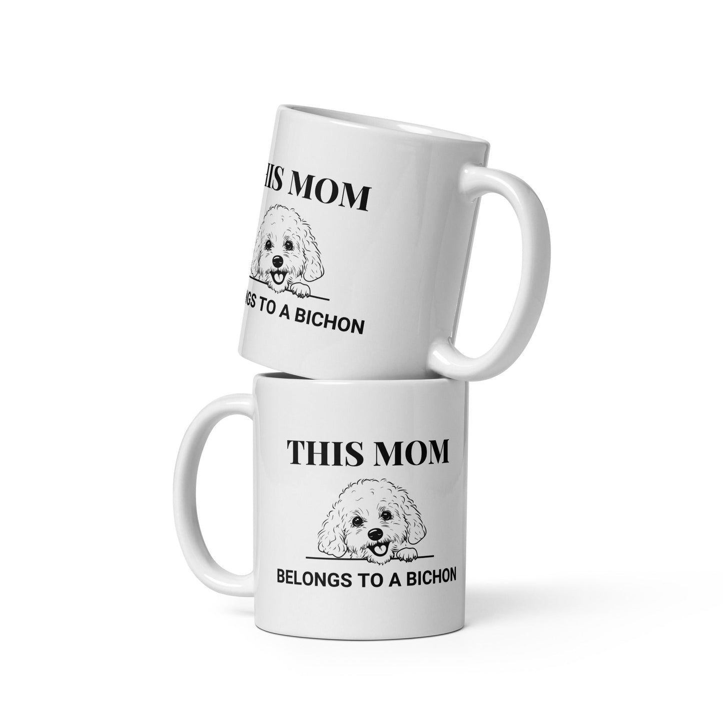 "This Mom Belongs to a Bichon"-White glossy mug for Bichon Frise dog owners