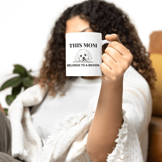 This Mom Belongs to a Bichon-White glossy mug for Bichon Frise dog owners