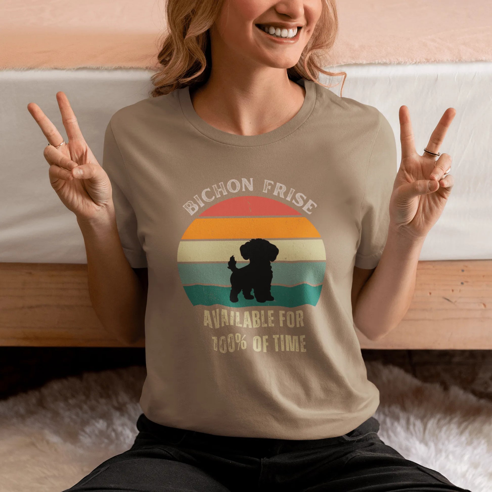 "Funny unisex t-shirt for dog owners with the text 'Available For 100% Of Time' printed on the front – humorous pet lover apparel"