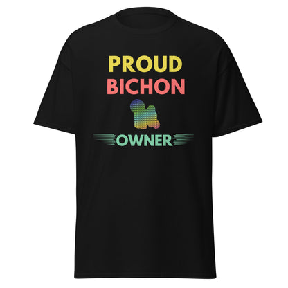 "Colorful and funny unisex Bichon Frise dog owner T-shirt – unique graphic tee for proud Bichon Frise lovers and pet parents."