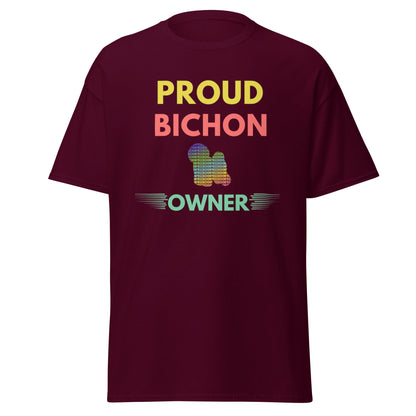 "Colorful and funny unisex Bichon Frise dog owner T-shirt – unique graphic tee for proud Bichon Frise lovers and pet parents."