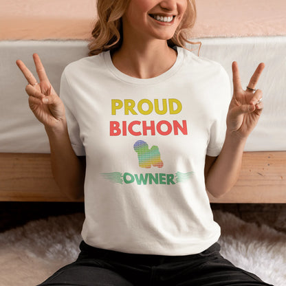 "Colorful and funny unisex Bichon Frise dog owner T-shirt – unique graphic tee for proud Bichon Frise lovers and pet parents."