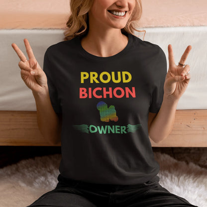 "Colorful and funny unisex Bichon Frise dog owner T-shirt – unique graphic tee for proud Bichon Frise lovers and pet parents."