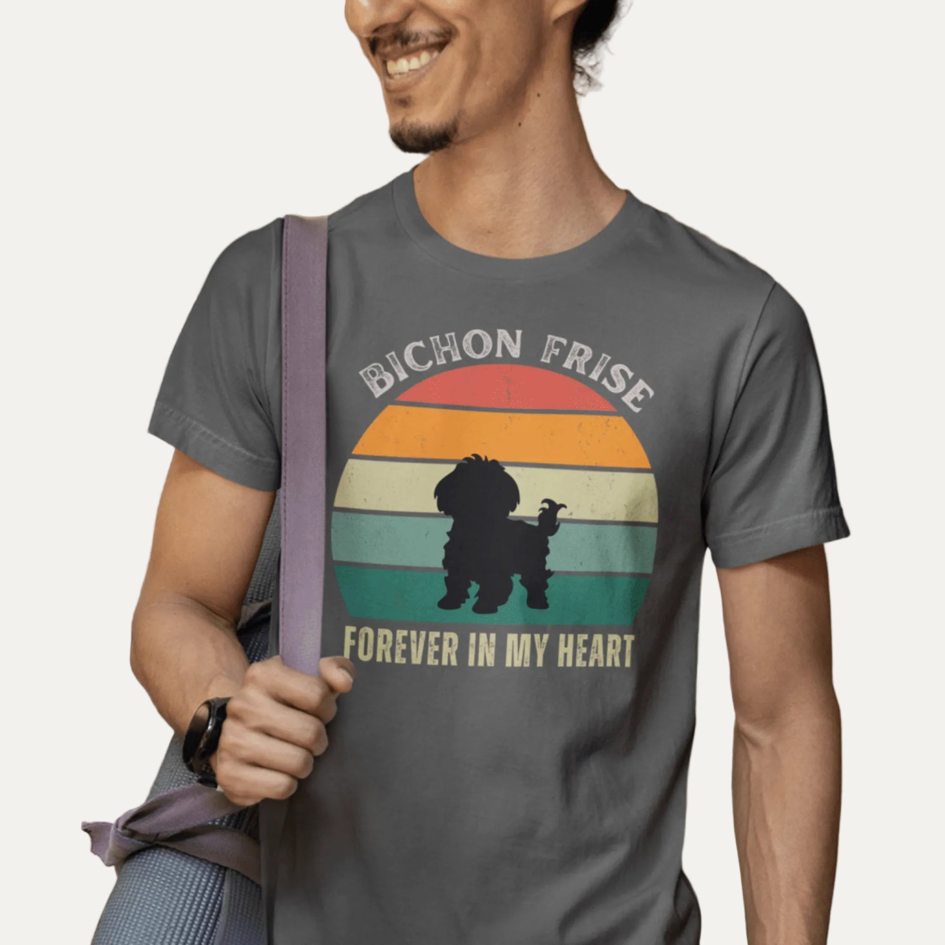 "Forever In My Heart funny unisex t-shirt with cute Bichon Frise dog illustration, heartfelt and playful design for dog lovers, perfect gift for Bichon owners"