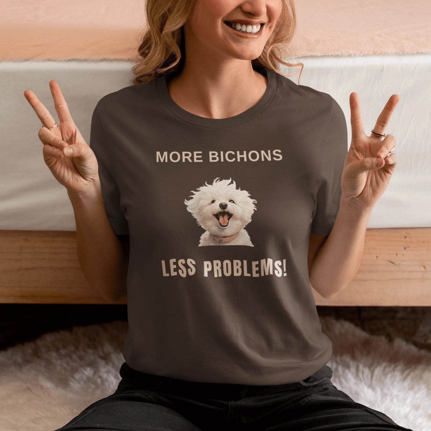 "More Bichons, Less Problems!"-Unisex Bichon Frise T-Shirt for Dog Owners