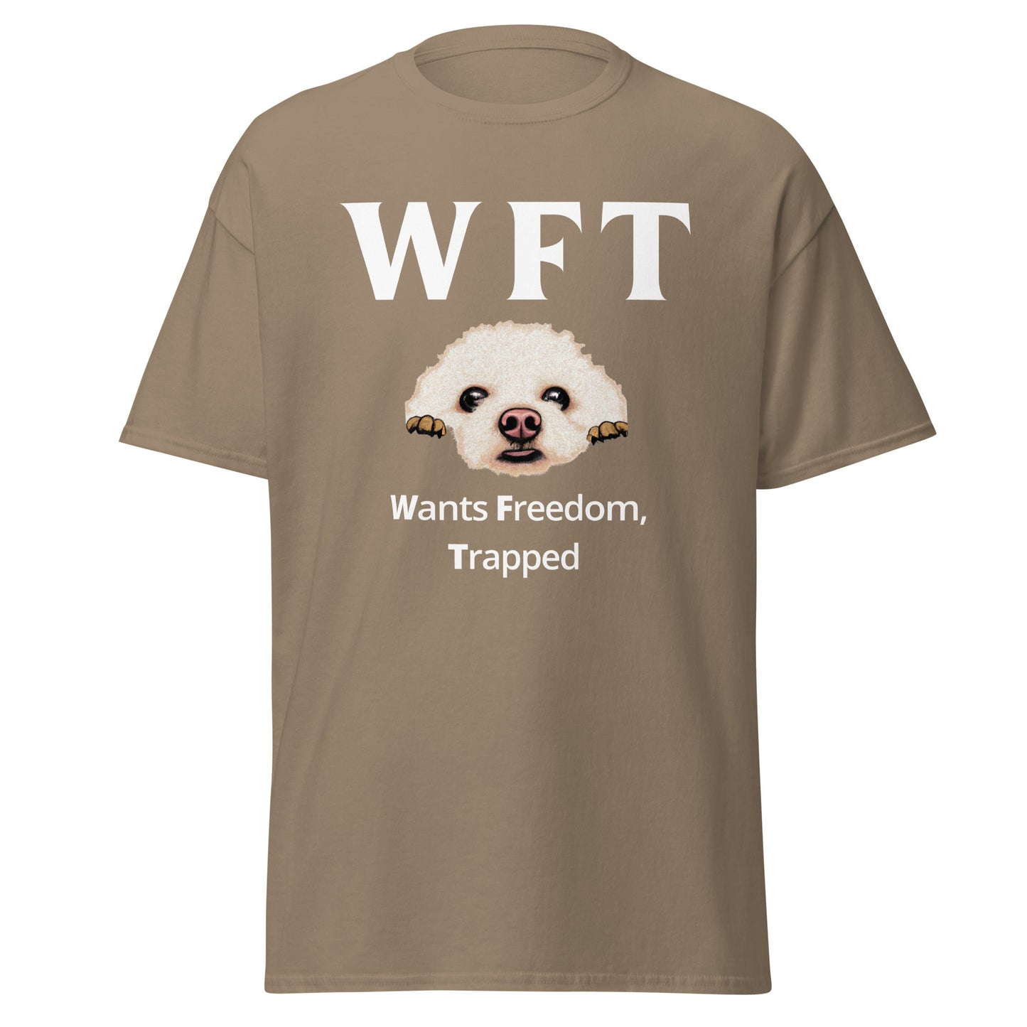 "WFT – Wants Freedom, Trapped"-Unisex Bichon Frise T-Shirt for Dog Owners