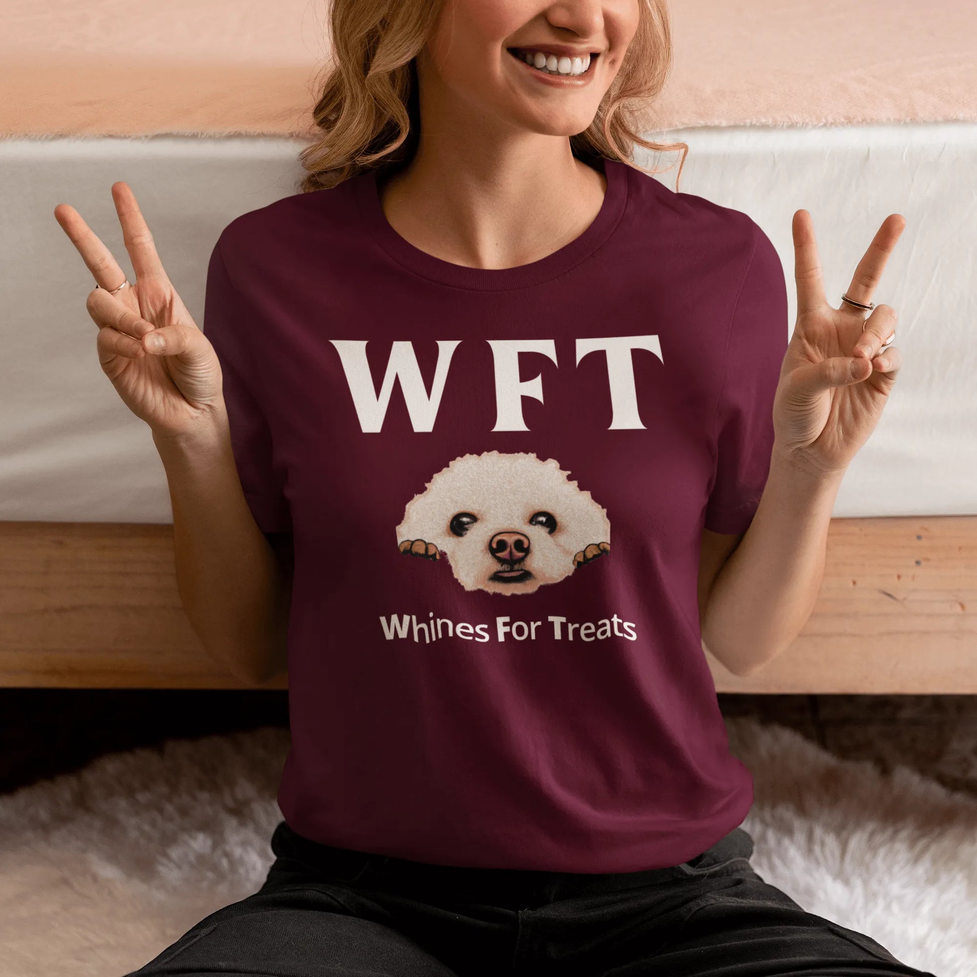" WFT – Whines For Treats"-Unisex Bichon Frise T-Shirt for Dog Owners