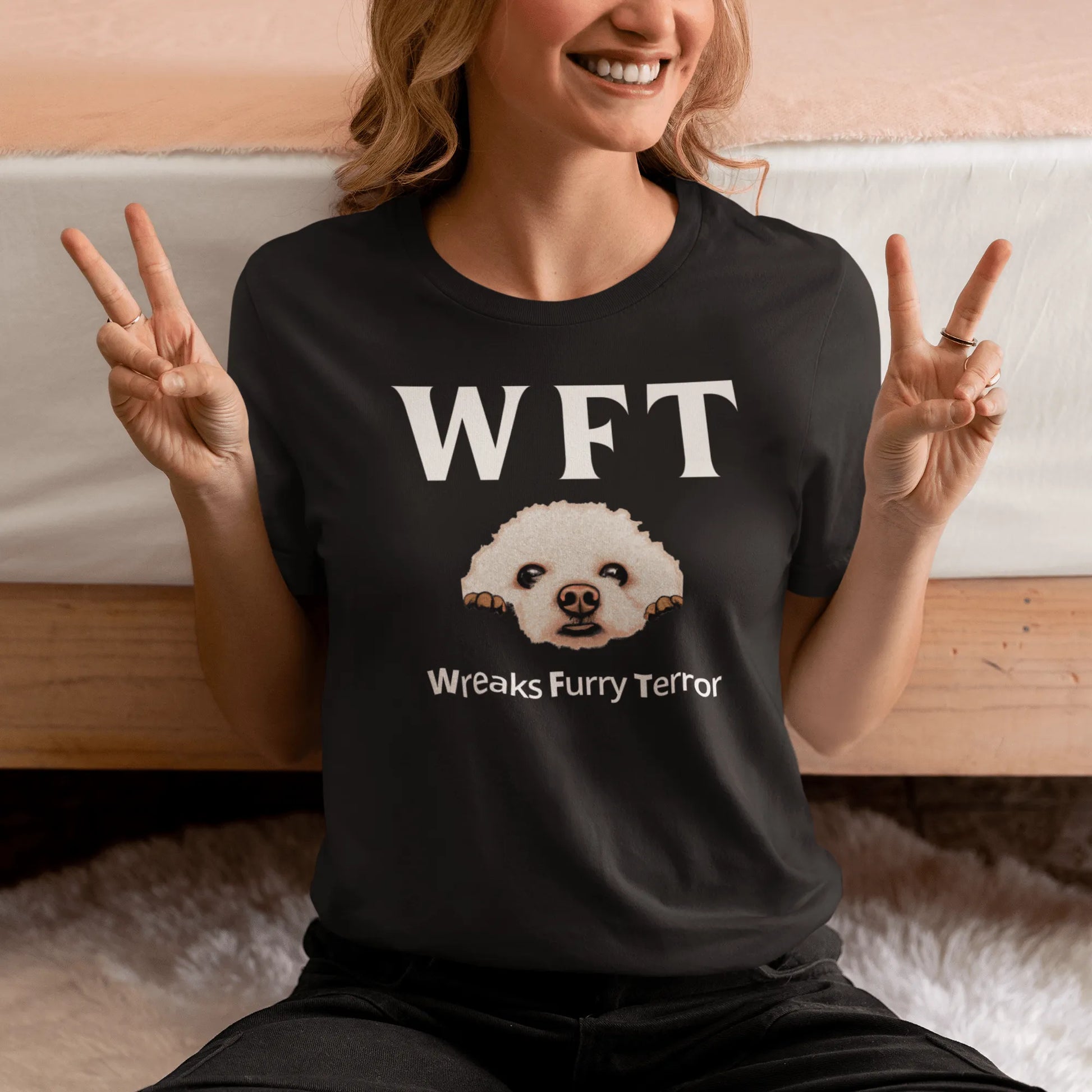 " WFT – Wreaks Furry Terror"-Unisex Bichon Frise T-Shirt for Dog Owners