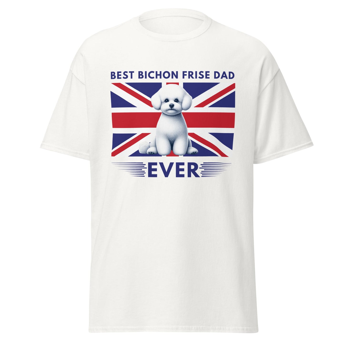 Unisex Bichon Frise T-Shirt for Dog Owners:"Best Bichon Frise Dad Ever" english  flag