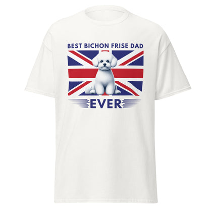 Unisex Bichon Frise T-Shirt for Dog Owners:"Best Bichon Frise Dad Ever" english  flag
