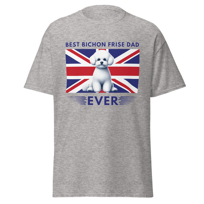 Unisex Bichon Frise T-Shirt for Dog Owners:"Best Bichon Frise Dad Ever" english  flag
