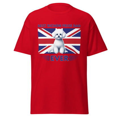 Unisex Bichon Frise T-Shirt for Dog Owners:"Best Bichon Frise Dad Ever" english  flag