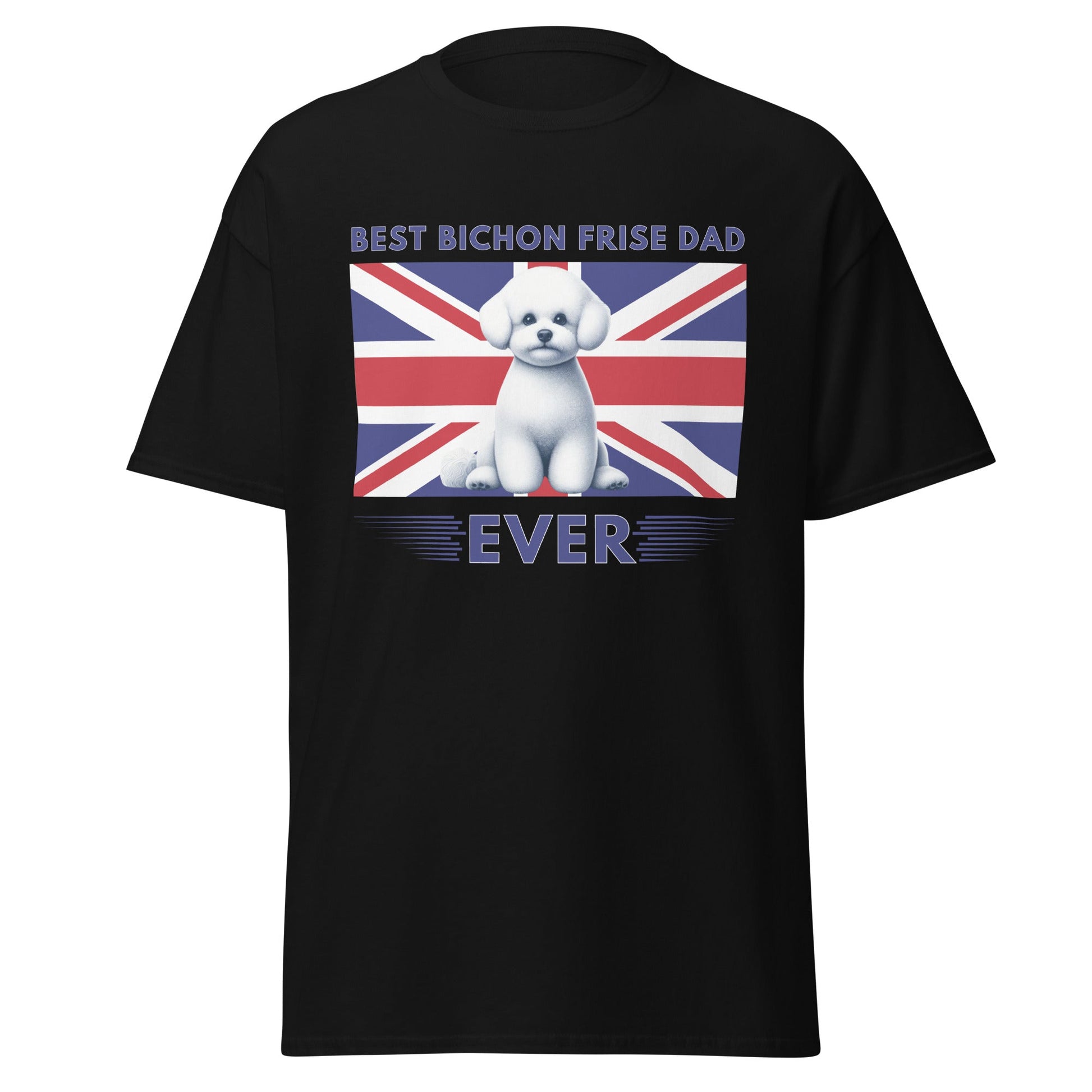 Unisex Bichon Frise T-Shirt for Dog Owners:"Best Bichon Frise Dad Ever" english  flag