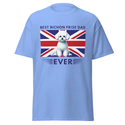 Unisex Bichon Frise T-Shirt for Dog Owners:"Best Bichon Frise Dad Ever" english  flag