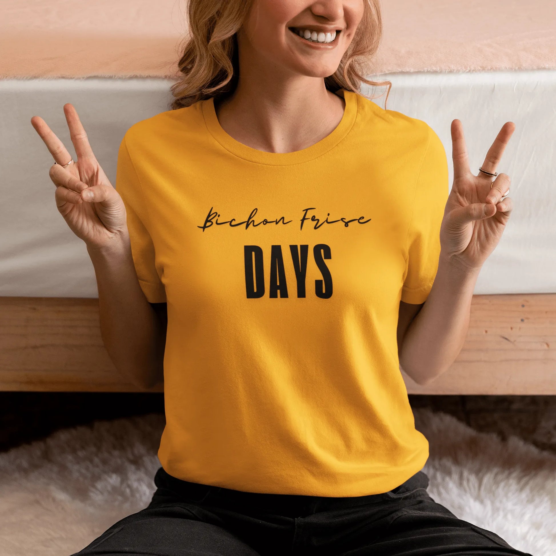 "Funny 'Bichon Frise Days' unisex black text T-shirt for Bichon Frise dog owners – festive and unique design perfect for pet lovers."