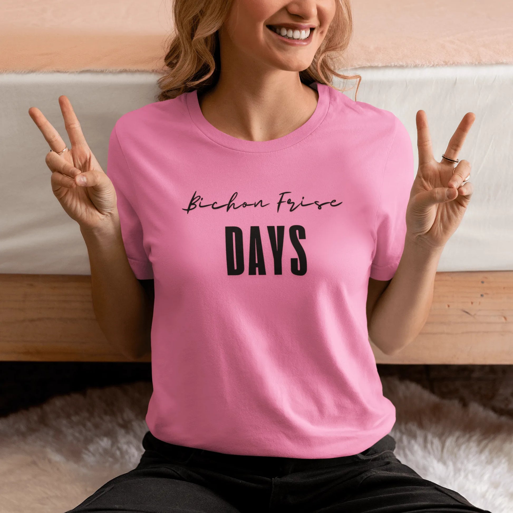 "Funny 'Bichon Frise Days' unisex black text T-shirt for Bichon Frise dog owners – festive and unique design perfect for pet lovers."