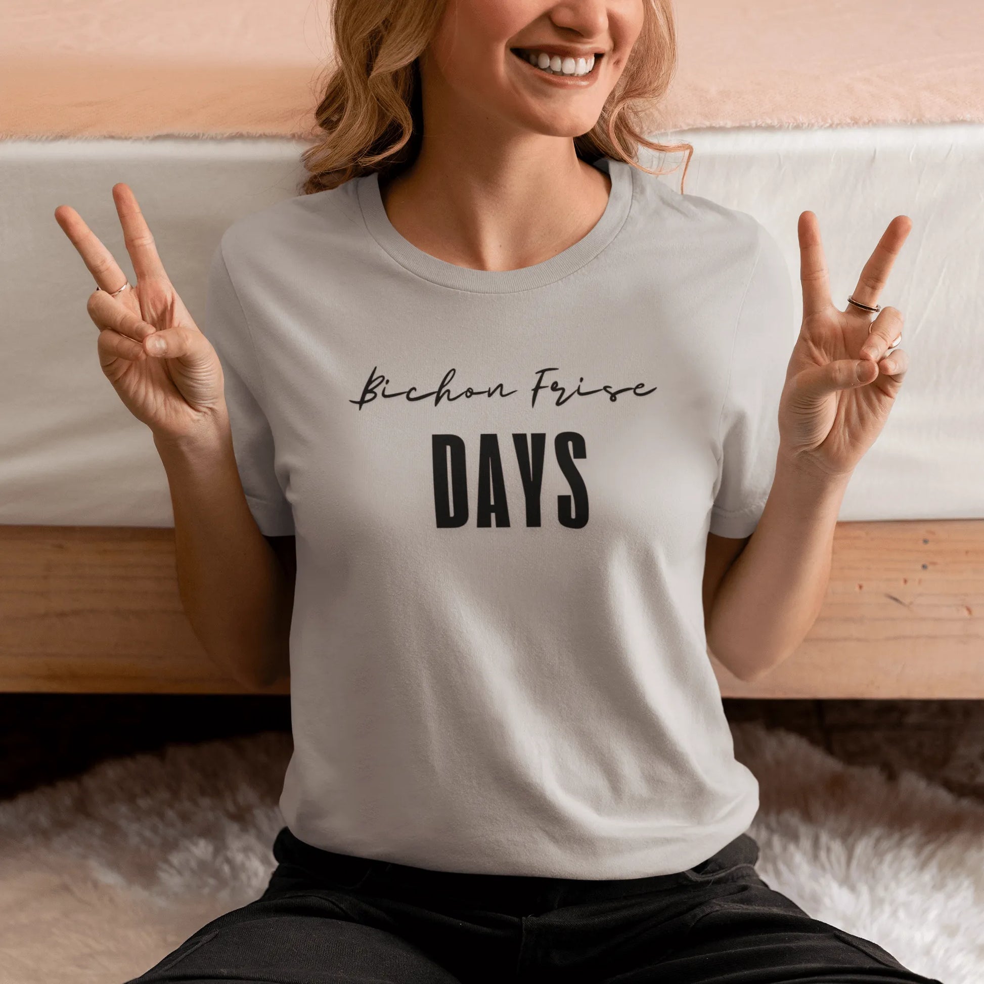 "Funny 'Bichon Frise Days' unisex black text T-shirt for Bichon Frise dog owners – festive and unique design perfect for pet lovers."