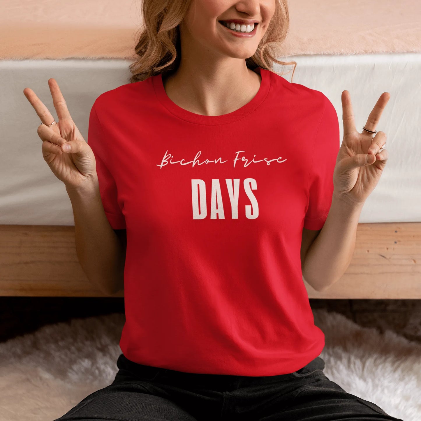 "Funny 'Bichon Frise Days' white graphic unisex t-shirt for dog lovers and Bichon Frise owners – festive gift idea for men and women who love their Bichon"