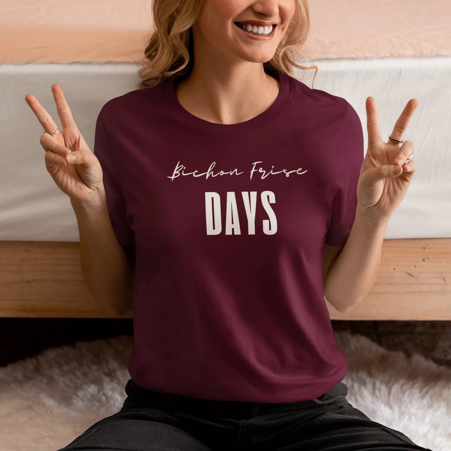 "Funny 'Bichon Frise Days' white graphic unisex t-shirt for dog lovers and Bichon Frise owners – festive gift idea for men and women who love their Bichon"