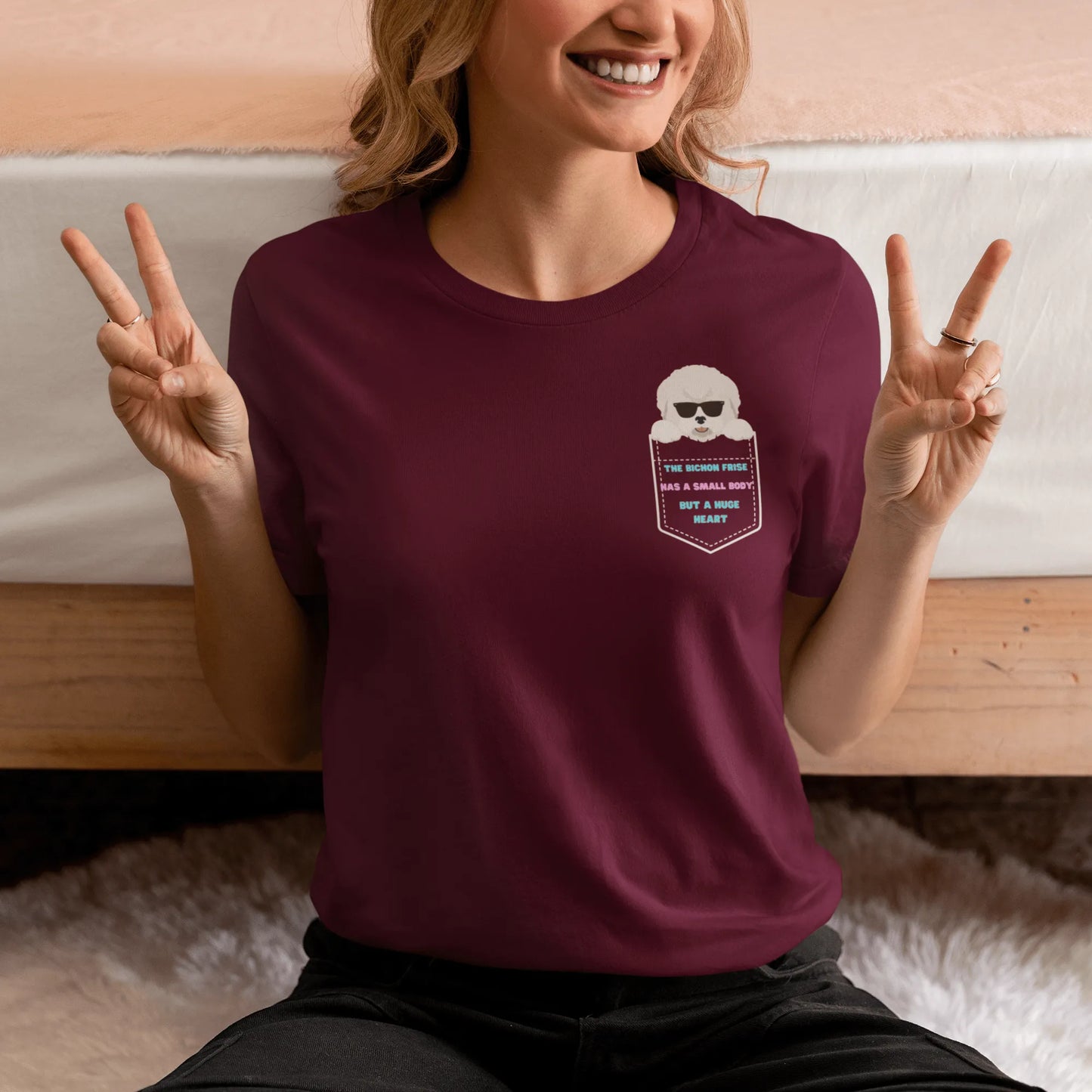 Bichon Frise in Sunglasses - "The Bichon Frise has a small body, but a huge heart"Unisex Bichon Frise T-Shirt for Dog Owners