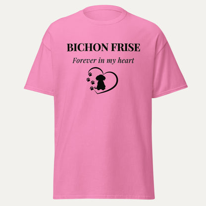 Unisex Bichon Frise T-Shirt for Dog Owners:Bichon Frise Love– "Forever In My Heart "