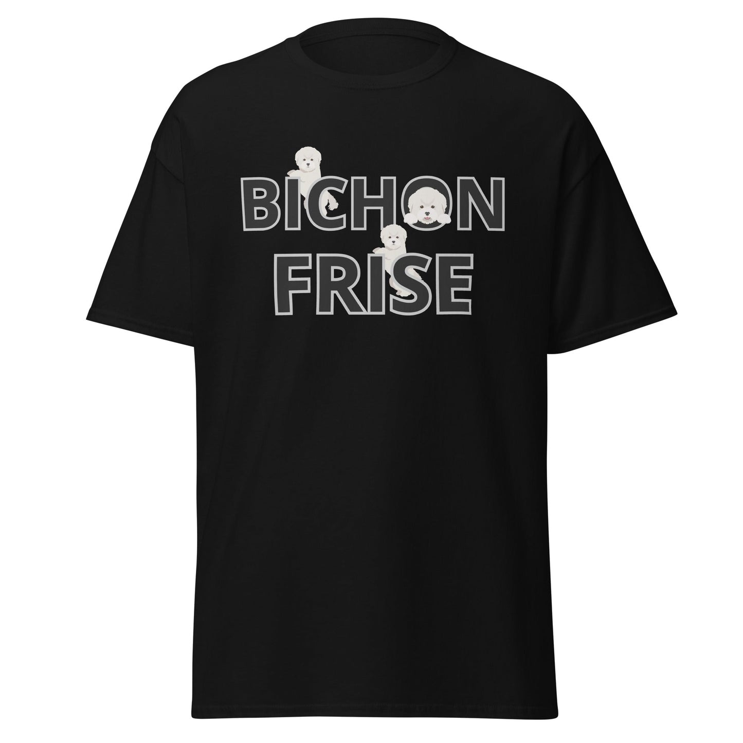 "Unisex Bichon Frise T-shirt with happy dog illustration and playful text – unique gift for Bichon Frise lovers and dog enthusiasts"