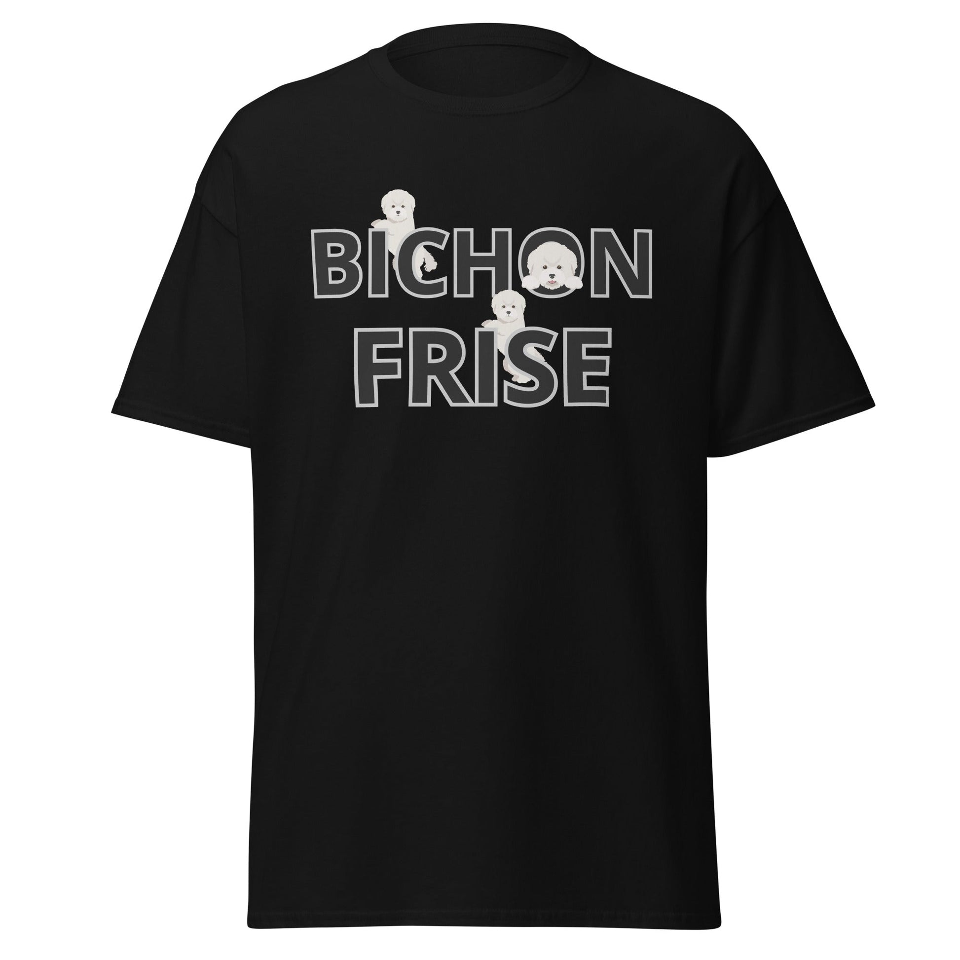 "Unisex Bichon Frise T-shirt with happy dog illustration and playful text – unique gift for Bichon Frise lovers and dog enthusiasts"