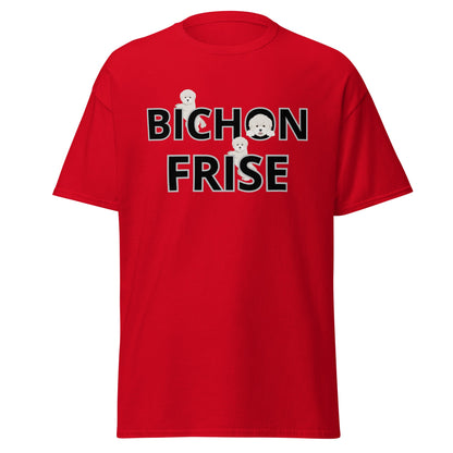 "Unisex Bichon Frise T-shirt with happy dog illustration and playful text – unique gift for Bichon Frise lovers and dog enthusiasts"