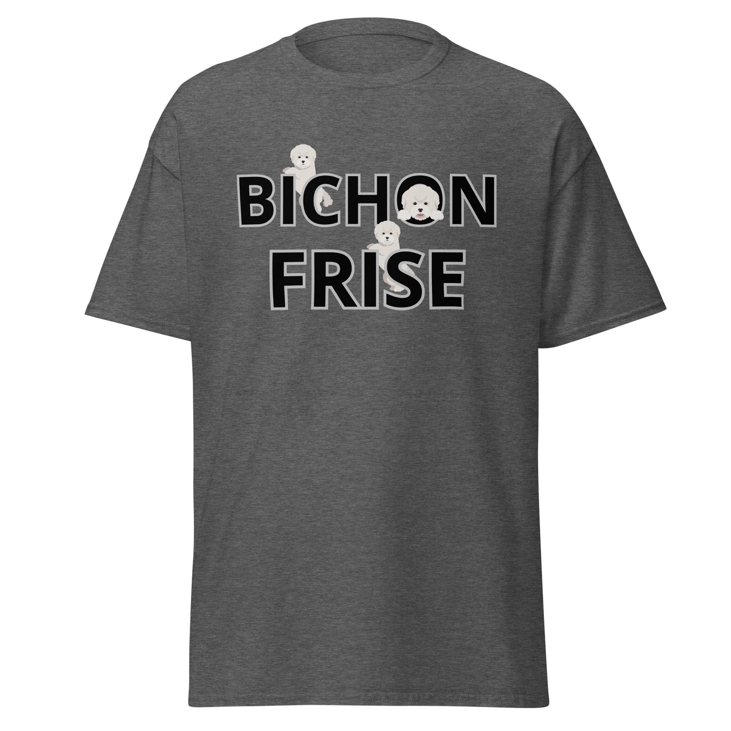 "Unisex Bichon Frise T-shirt with happy dog illustration and playful text – unique gift for Bichon Frise lovers and dog enthusiasts"