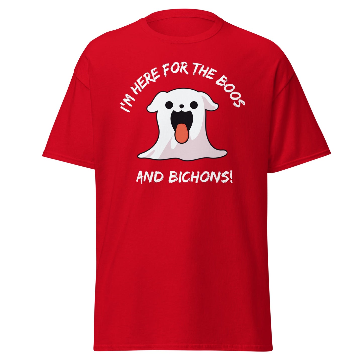 Unisex Bichon Frise T-Shirt for Dog Owners:"I'm Here For The Boos, And Bichons!"helloween