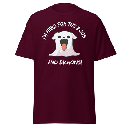 Unisex Bichon Frise T-Shirt for Dog Owners:"I'm Here For The Boos, And Bichons!"helloween