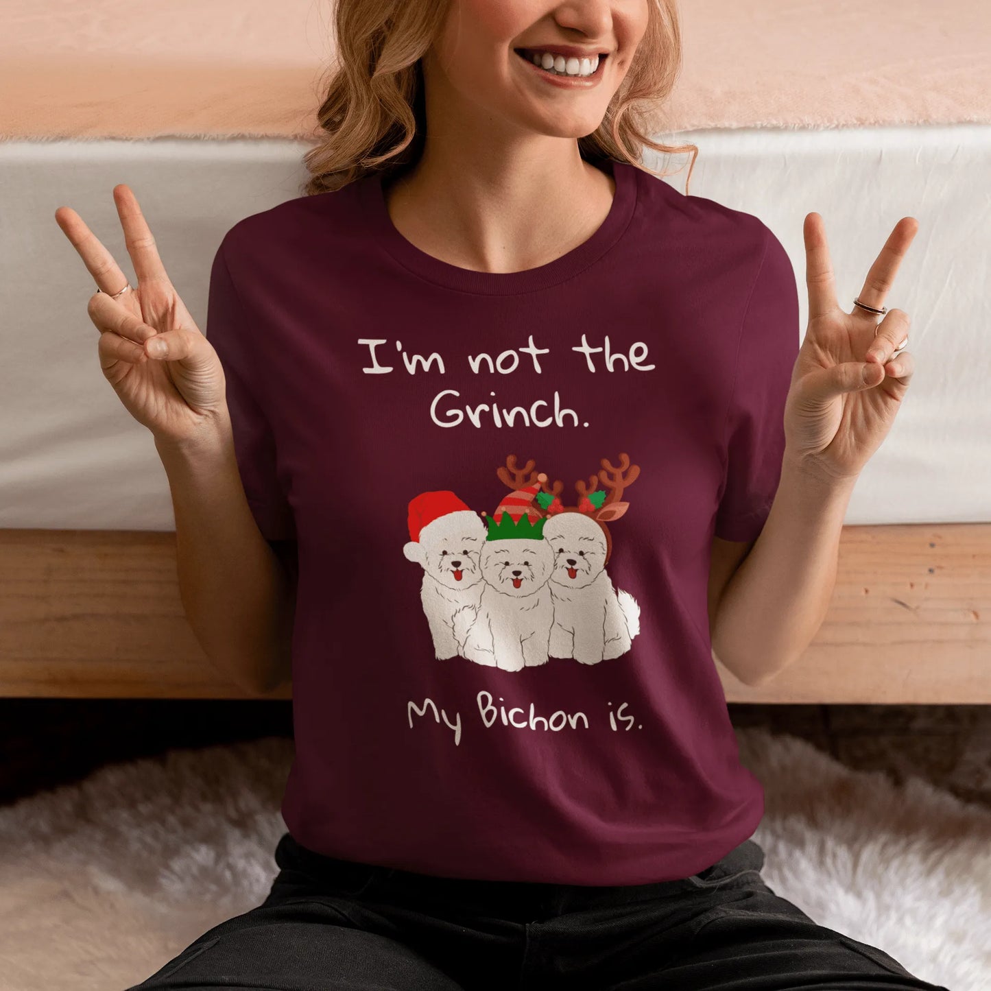 Unisex Bichon Frise T-Shirt for Dog Owners:"I'm not the Grinch. My Bichon is."