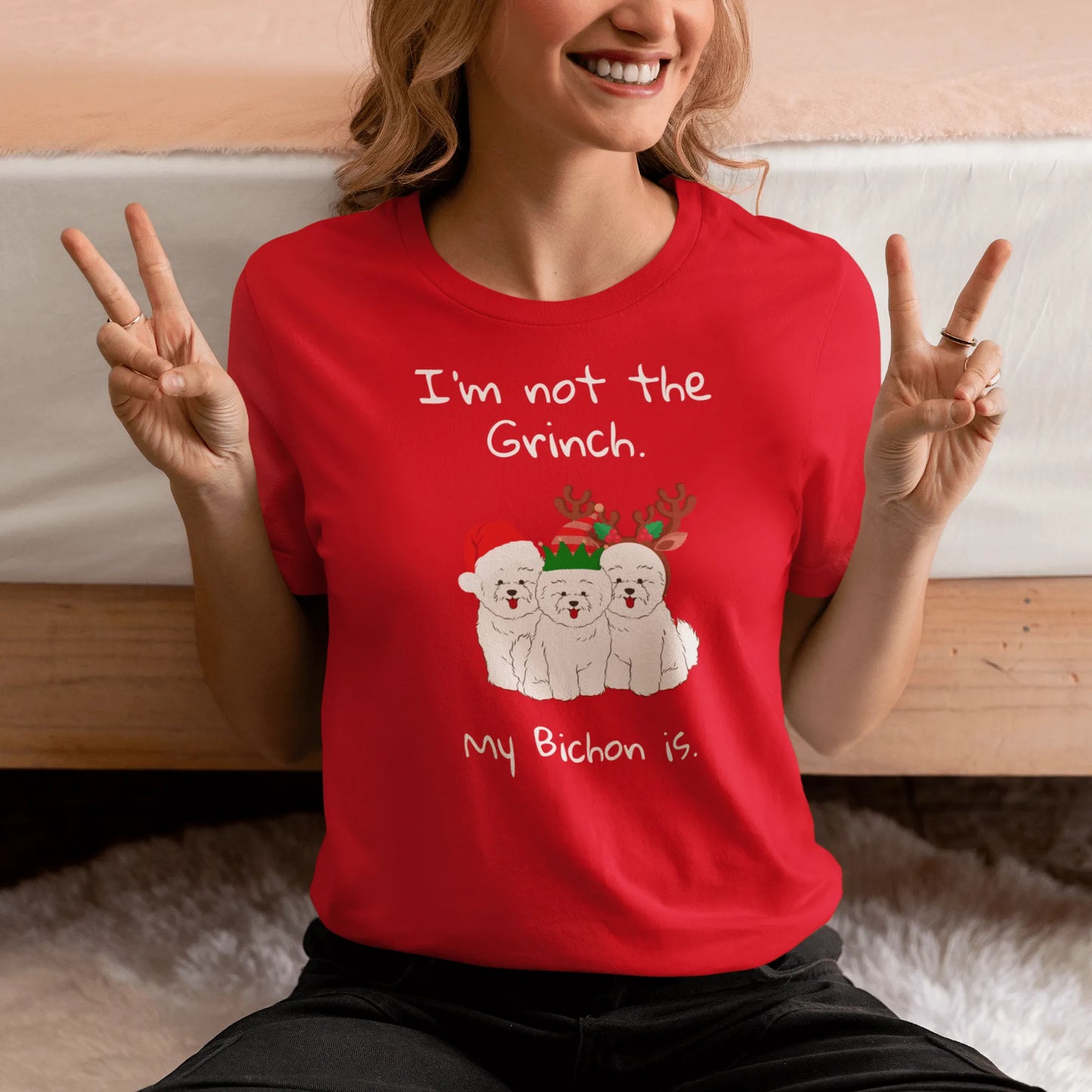 Unisex Bichon Frise T-Shirt for Dog Owners:"I'm not the Grinch. My Bichon is."