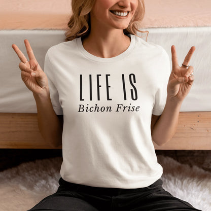 "Funny unisex black text T-shirt reading 'Do You Know What Real Luxury Is? Living With A Bichon!' – perfect for Bichon Frise dog lovers, pet owners, and anyone who enjoys quirky, stylish dog-themed fashion."